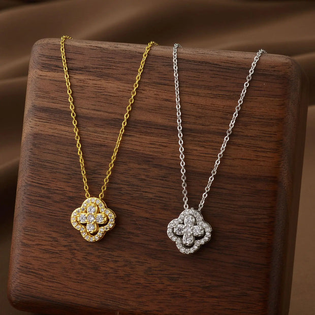 Lucky Four-leaf Clover CZ Necklace For Women's Dynamic Fashion Clavicle Chain Versatile Fashion Accessories - Luxe Ladies Moda