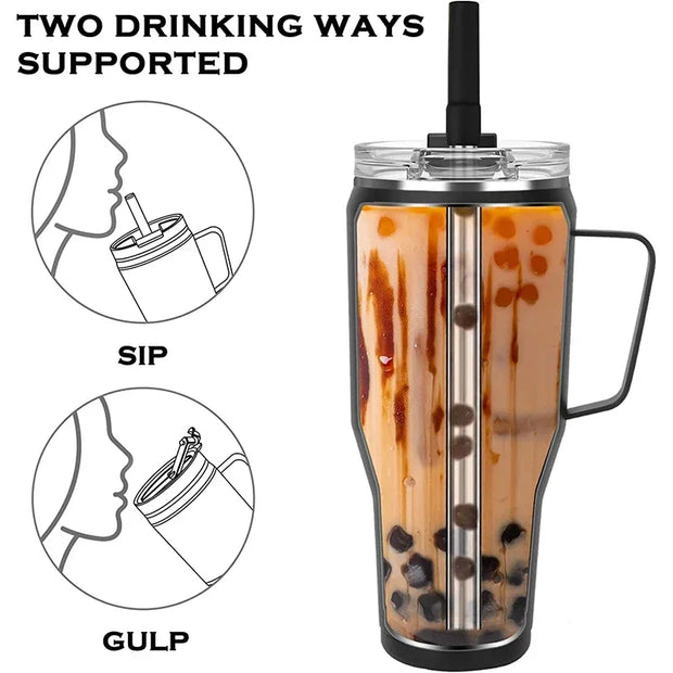 2024 HOT 40oz Stainless Steel Water Bottle Travel Car Coffee Mug Personalized Tumbler with Handle Lid Straw Vacuum Thermos Cup - Luxe Ladies Moda