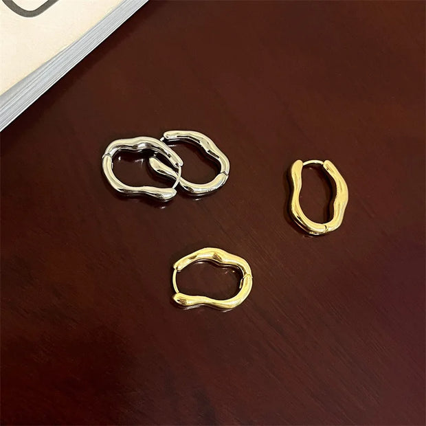 Vintage Metal Geometry Hoop Earrings - Irregular Minimalist Design for Women - Luxe Ladies Moda