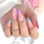 24pcs Detachable Almond French False Nails DIY Glitter Design Press on Nails Fake Nials DIY Manicure Nail Tips - Luxe Ladies Moda