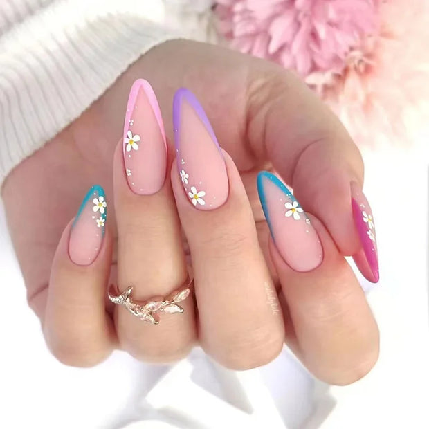 24pcs Detachable Almond French False Nails DIY Glitter Design Press on Nails Fake Nials DIY Manicure Nail Tips - Luxe Ladies Moda