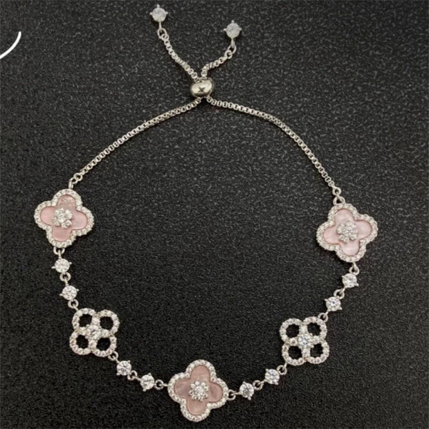 Fashion New Shell Stone Crystal Pink Flower Bracelet for Women Personalized Stainless Steel Cuff Bracelet Jewelry Accessories - Luxe Ladies Moda