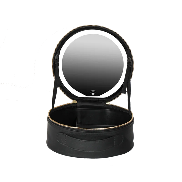 Travel PUMakeup Bag With Led Mirror, Portable Cosmetic Bag With Mirror And Light, Travel Rechargeable Makeup Bag With Led Lights - Luxe Ladies Moda