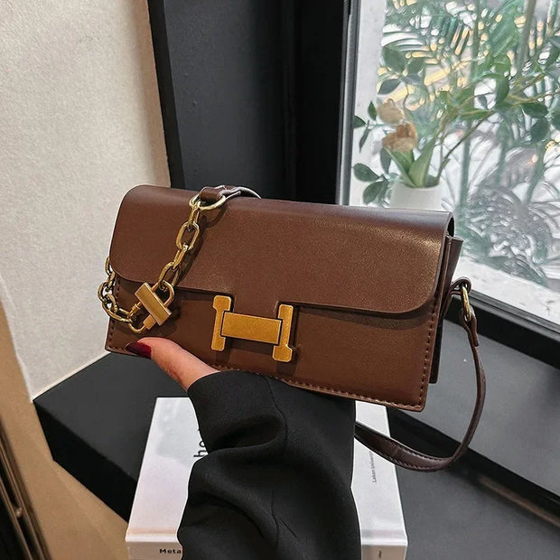 Women's Fashion Texture Crossbody Shoulder Bag Hundred Small Square Bag Brown Niche Light Luxury Women's Bag - Luxe Ladies Moda