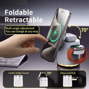 Qi2 Wireless Charger 3-in-1 Fast Charging Station Stand Folding Holder for iPhone16 15 14 ProMax Airpods Apple Watch