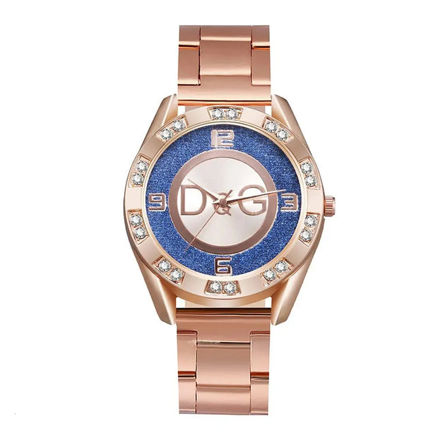 Women Watch Fashion with Diamonds Crystal Design Quartz Watches Leisure Rose Gold Stainless Steel Strap Clock - Luxe Ladies Moda