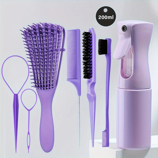 5-Piece Hair Styling Tools Set – Unscented Hair Care Kit with Octopus Detangler Brush & Comb for Curly/Normal Hair - Luxe Ladies Moda