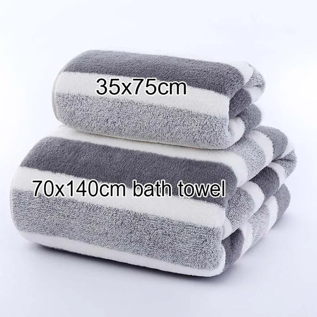1 pcs Striped Face Towel 35x75cm For Bathroom Or Soft And Absorbent Quick-Drying Experience Microfiber Bath Towel 70x140cm - Luxe Ladies Moda