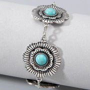 Vintage Green Stone Bracelets for Women Luxury Crystal Stone Flowers Opening Bangle Adjustable Jewelry Accessories - Luxe Ladies Moda