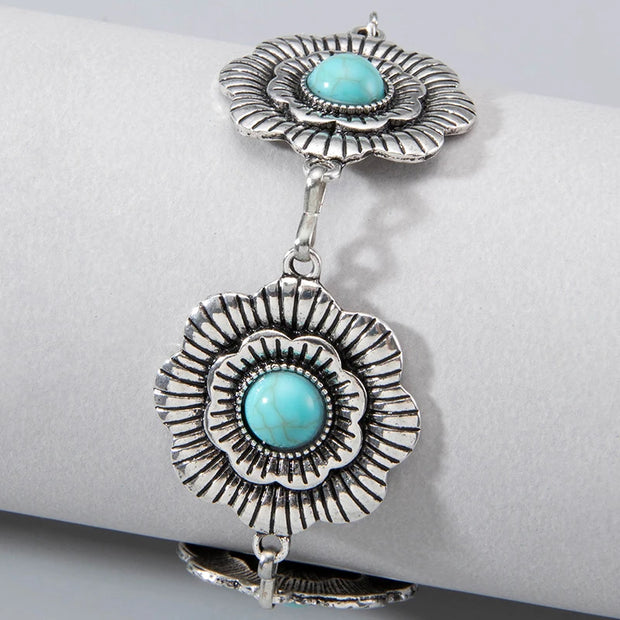 Vintage Green Stone Bracelets for Women Luxury Crystal Stone Flowers Opening Bangle Adjustable Jewelry Accessories - Luxe Ladies Moda