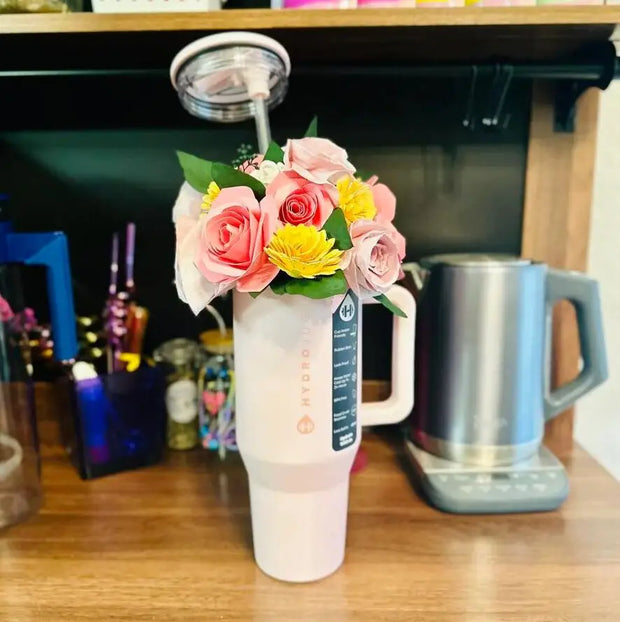 Tumbler Traveler Cup – Stainless Steel Insulated Thermos, Portable Travel Mug with Handle, Lid & Straw - Luxe Ladies Moda