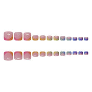 Summer French Gradient Press-On Toe Nails – Short Square Full Cover Rainbow Fake Toenail Set