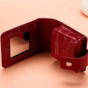 Lipstick Cosmetic Bag with Mirror Women Travel Makeup Bag Crocodile Pattern Pu Mini Toiletry Organizer Pouch Storage Makeup Case