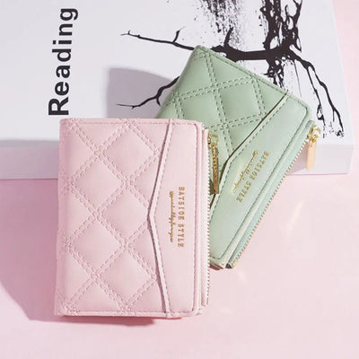 Embroidery Coin Purse Women Wallet Ladies PU Leather Solid Color Short Wallet Zipper Card Bag Card Holder Student Money Bag - Luxe Ladies Moda