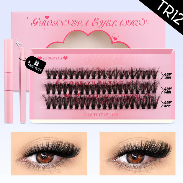 Lash Clusters Set Mixed Tray Lashes Kit Fluffy Individual Lashes Extension with Lash Bond and Seal At Home Makeup - Luxe Ladies Moda