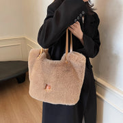 Women Plush Shoulder Bag Fluffy Furry Underarm Bag Large Capacity Fuzzy Purse Solid Handbag for Work Travel Shopping - Luxe Ladies Moda