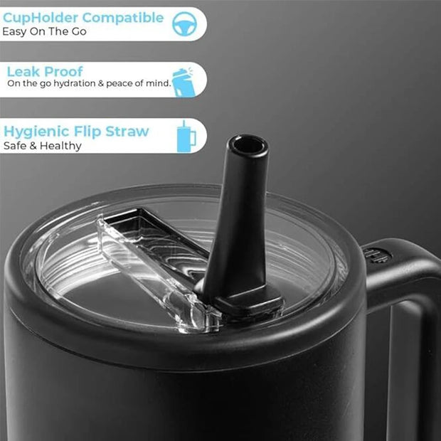 Tumbler Traveler Cup – Stainless Steel Insulated Thermos, Portable Travel Mug with Handle, Lid & Straw - Luxe Ladies Moda