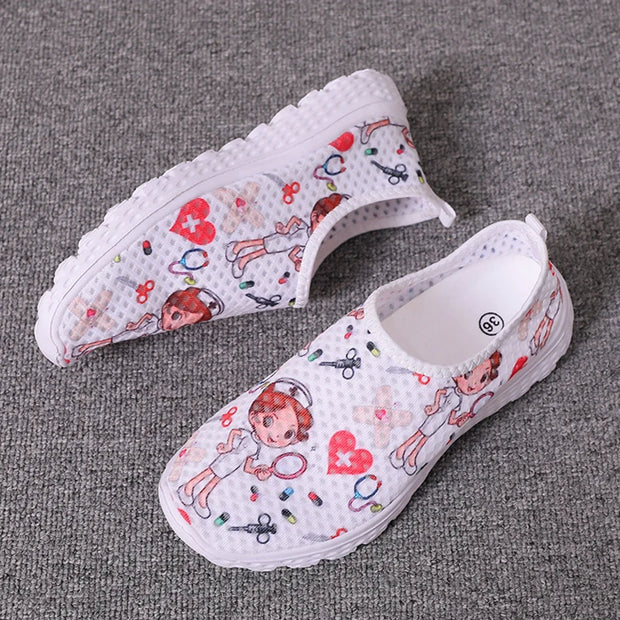 Rimocy Nurse Shoes Women Print Breathable Sneakers Woman Slip-on Light Non-slip Flats Ladies Soft Bottom Casual Sports Shoes - Luxe Ladies Moda