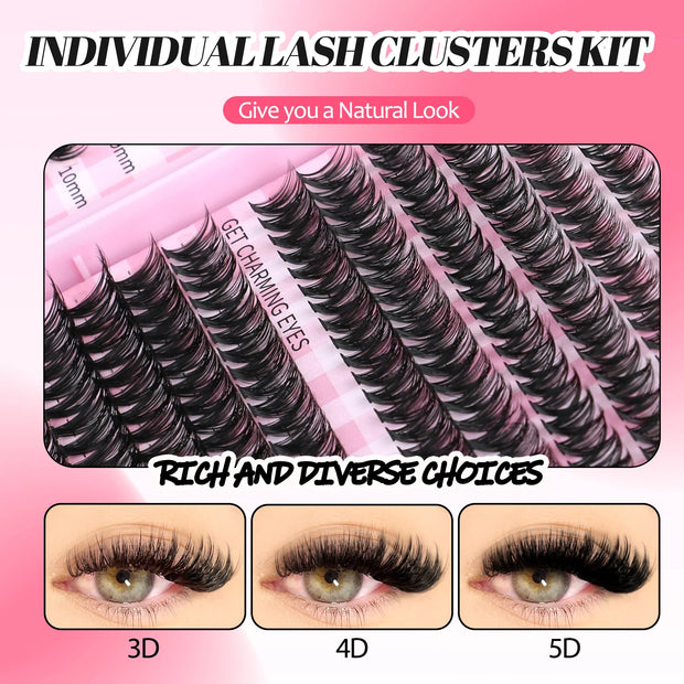 Lash Clusters Set Mixed Tray Lashes Kit Fluffy Individual Lashes Extension with Lash Bond and Seal At Home Makeup - Luxe Ladies Moda