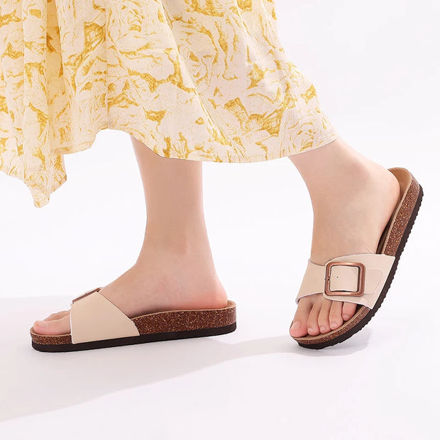 Cork Footbed Flat Slippers Fashion Flip Flops Women Outdoor Beach Shoes With Arch Support Women's Summer Clogs Sandals