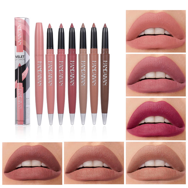 Handaiyan 6 Colors Matte Waterproof Velvet Nude Lipstick Pencil Lip Liner Sexy Red Pink Pigments Makeup Long Lasting - Luxe Ladies Moda