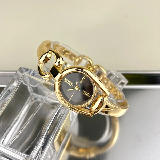 1piece gold women's horseshoe case Simple color dial Metal alloy strap Stylish quartz watch suitable for everyday wear - Luxe Ladies Moda