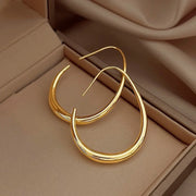Silver Needle Geometric Oval Hoop Earrings - Luxe Ladies Moda