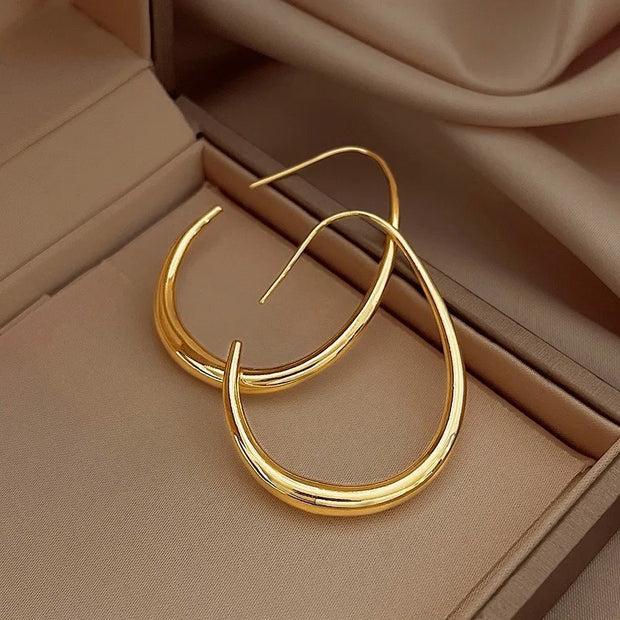 Silver Needle Geometric Oval Hoop Earrings - Luxe Ladies Moda
