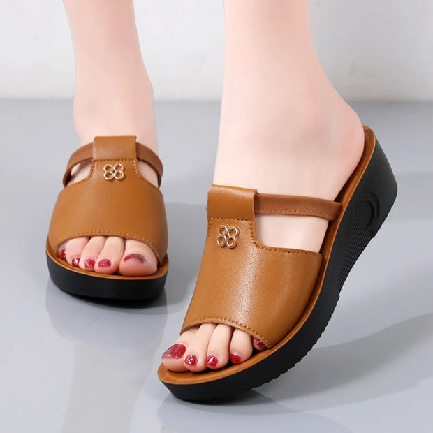 Summer Women Wedge Sandals Premium Orthopedic Open Toe Sandals Vintage Anti-slip Leather Casual Female Platform Retro Shoes