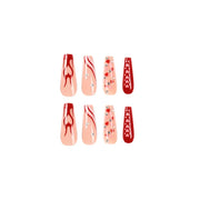 24pcs/Box Long T Handmade French Flame Wave Love With Diamond False Nail Enhancement Waterproof Gel Fake Nails