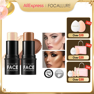 FOCALLURE Waterproof Shimmer Face Bronzer Highlighters Glitter Corrector Contour Illuminator Stick Creamy Blush Makeup Cosmetics - Luxe Ladies Moda