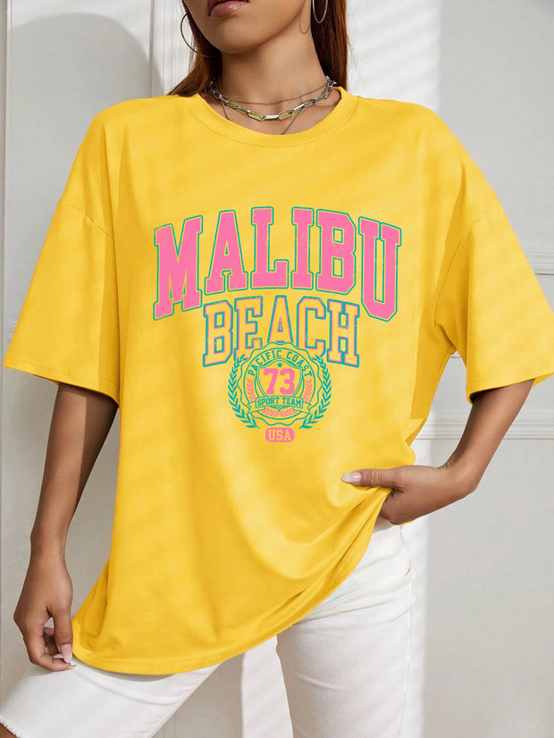 Malibu Beach Letter Print Print Womens T-Shirts Street Casual Tshirt Summer Brand Tee Clothing Hip Hop Breathable Tshirts Women - Luxe Ladies Moda