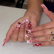 24 Pcs Press On Nails Pink Strawberry Fake Nails Glossy Artificial Finger Manicure Reusable False Nails For Women