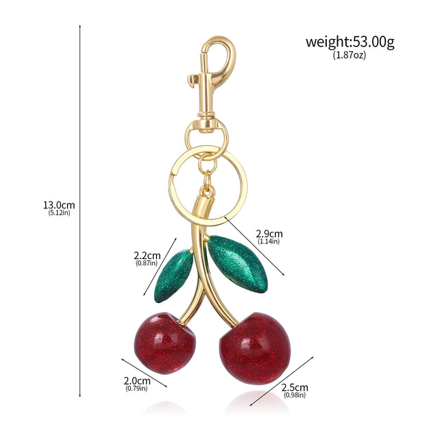 Delicious Crystal Red Pink Cherry Keychain Summer Fruits Cherries Pendant Keyring For Women Men Jewelry Bag Key Accessories