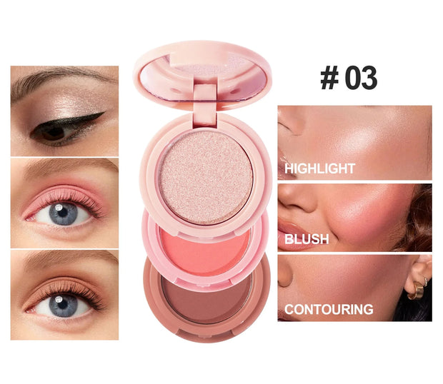 3 In 1 Matte Highlighter Contouring Blush Palette Pearly Shiny Eyeshadow Multifunctional Face Makeup Palette Female Cosmetic