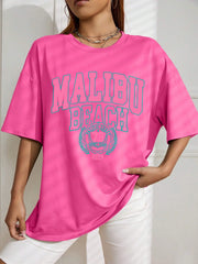 Malibu Beach Letter Print Print Womens T-Shirts Street Casual Tshirt Summer Brand Tee Clothing Hip Hop Breathable Tshirts Women - Luxe Ladies Moda