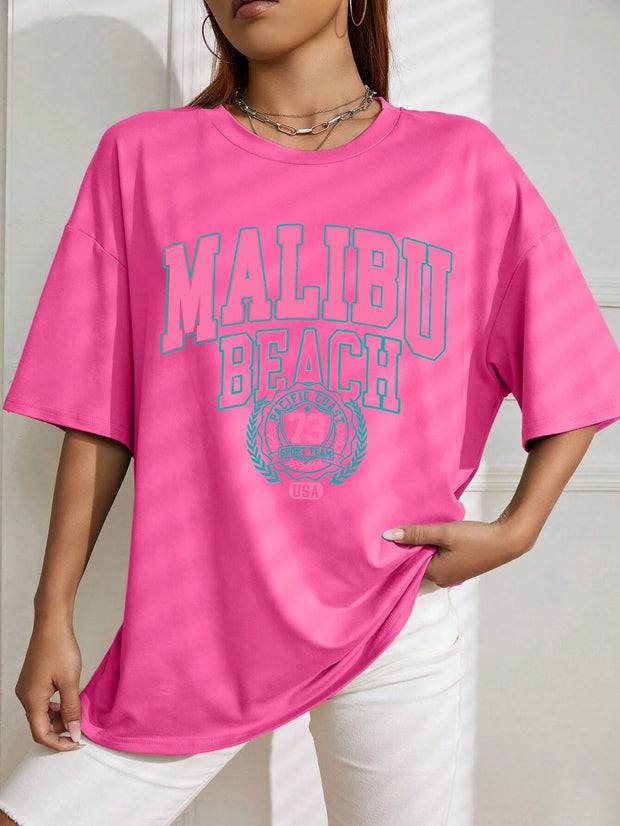 Malibu Beach Letter Print Print Womens T-Shirts Street Casual Tshirt Summer Brand Tee Clothing Hip Hop Breathable Tshirts Women - Luxe Ladies Moda