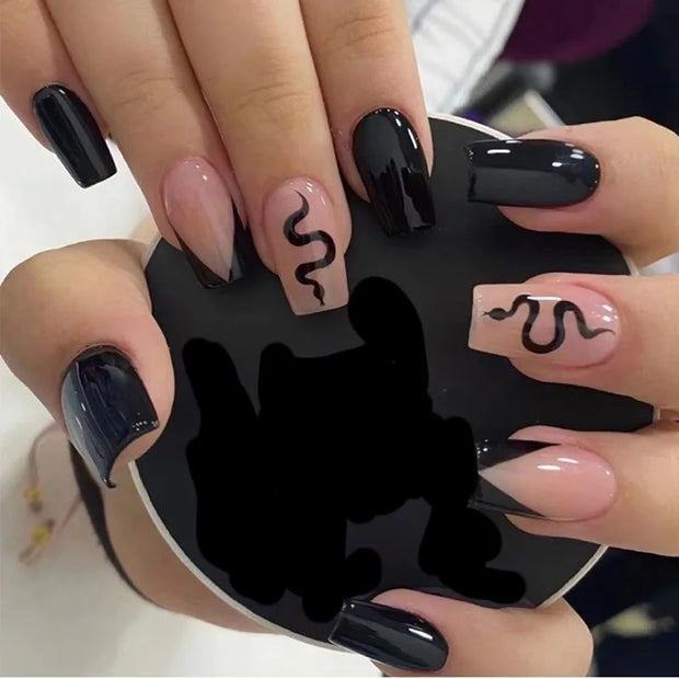 24pcs/Box Long T Handmade French Flame Wave Love With Diamond False Nail Enhancement Waterproof Gel Fake Nails