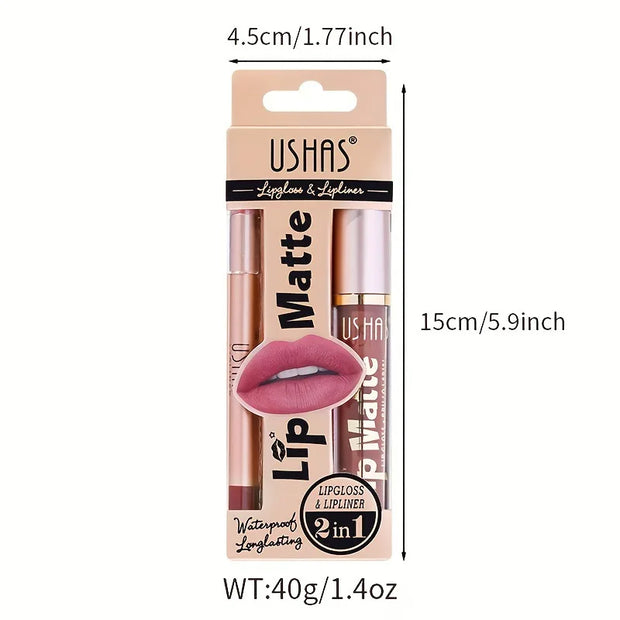 Matte Lipgloss&lip Liner Set 12 Colors Waterproof Luquid Lipstick High Pigmented Long Lasting Waterproof Lips Makeup - Luxe Ladies Moda