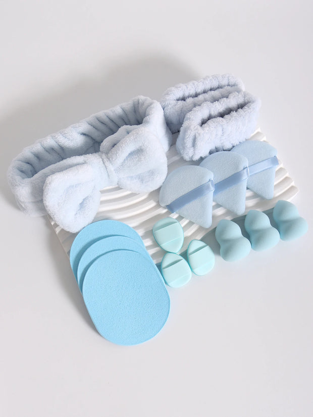 15Pcs Multi-Colored Fluffy Headband and Makeup Sponge Set-Sweet Style, Perfect Beauty Assistant - Luxe Ladies Moda