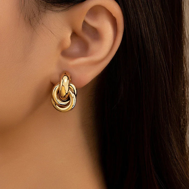 Gold SIlver Color Knot Hoop Earring for Women Fashion Shiny Plating Trendy Twist Stud Earring Stud Cute Daily Wear Jewelry - Luxe Ladies Moda
