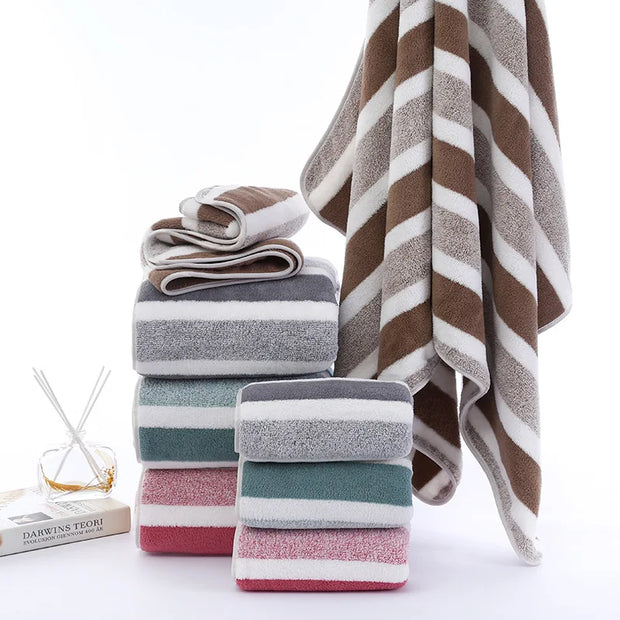 1 pcs Striped Face Towel 35x75cm For Bathroom Or Soft And Absorbent Quick-Drying Experience Microfiber Bath Towel 70x140cm - Luxe Ladies Moda