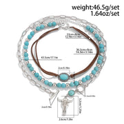 3pcs Set Vintage Ethnic Style Bull Head Pendant Necklace for Women Exquisite Green Stone Beads Clavicle Chain Jewelry - Luxe Ladies Moda