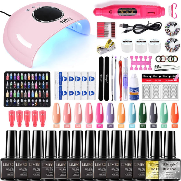 Nail Set Nail Gel Tools Kit 54W Nail Lamp 18/12/7 Colors UV Gel Nail Polish Kit Contains Nail Drill Machine Nail Kit