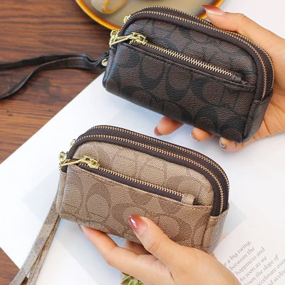 Exquisite Mini Clutch Wallet with Three Zippers Multi-Functional High-End Printed Handbag Trendy Popular Handheld Purse