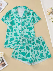 Two-piece set of women's pajamas lapel top and trousers cow pattern summer casual women's pajamas home wear - Luxe Ladies Moda