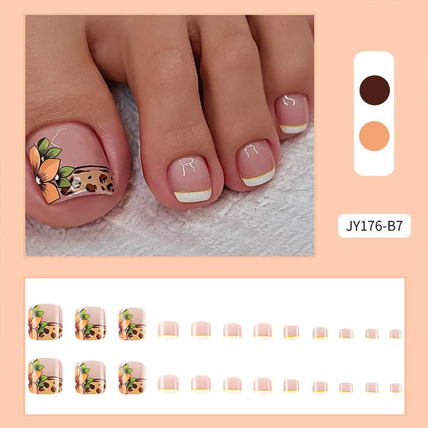 24pcs Fake Toe Nails Press on Toe Nails French Decorated Nail Tips Colorful Summer Toe Nail Art Acrylic Nails for Toe - Luxe Ladies Moda