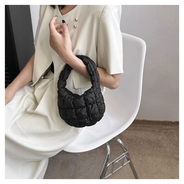 Mini Cloud Pleated Bags for Women Casual Quilted Handbag Nylon Padded Handle Bags Luxury Soft Puffy Bag Designer Underarm Bag - Luxe Ladies Moda