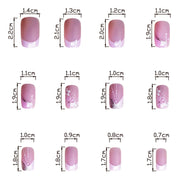 24pcs French False Nails Pink Flowers Short Coffin Fake Nail Tips for Girl Wearable Sweet Korean Simple Nude Pink Press on Nails - Luxe Ladies Moda