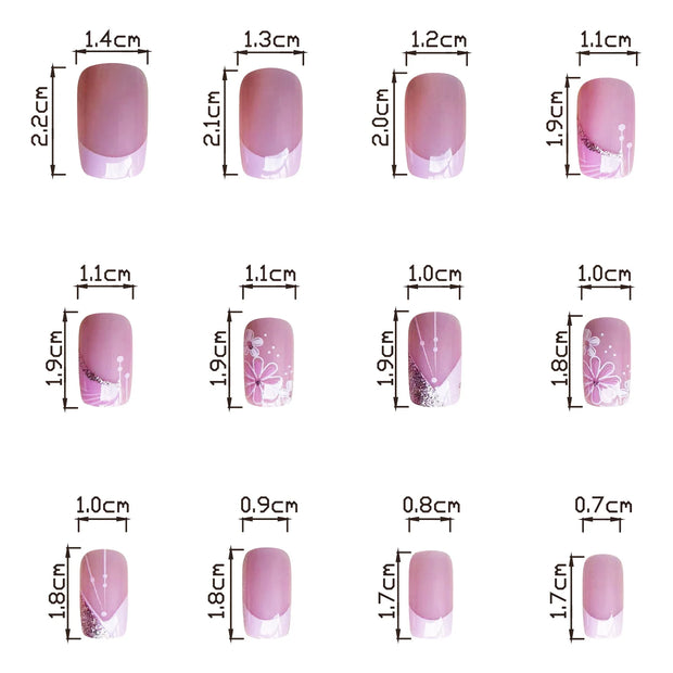 24pcs French False Nails Pink Flowers Short Coffin Fake Nail Tips for Girl Wearable Sweet Korean Simple Nude Pink Press on Nails - Luxe Ladies Moda